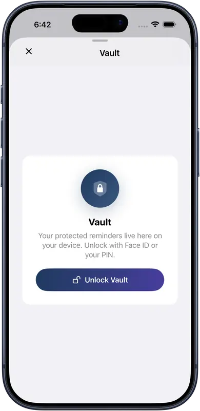 Henkq Vault lock screen on iPhone with Face ID, Touch ID, and Vault PIN unlock options